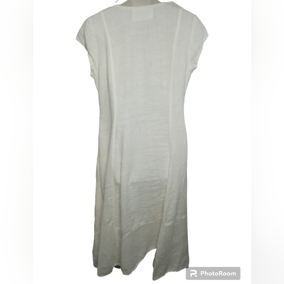 Grizas White Linen Pullover Zip Side Round Neck Pocket Dress Size Large - Picture 3 of 7